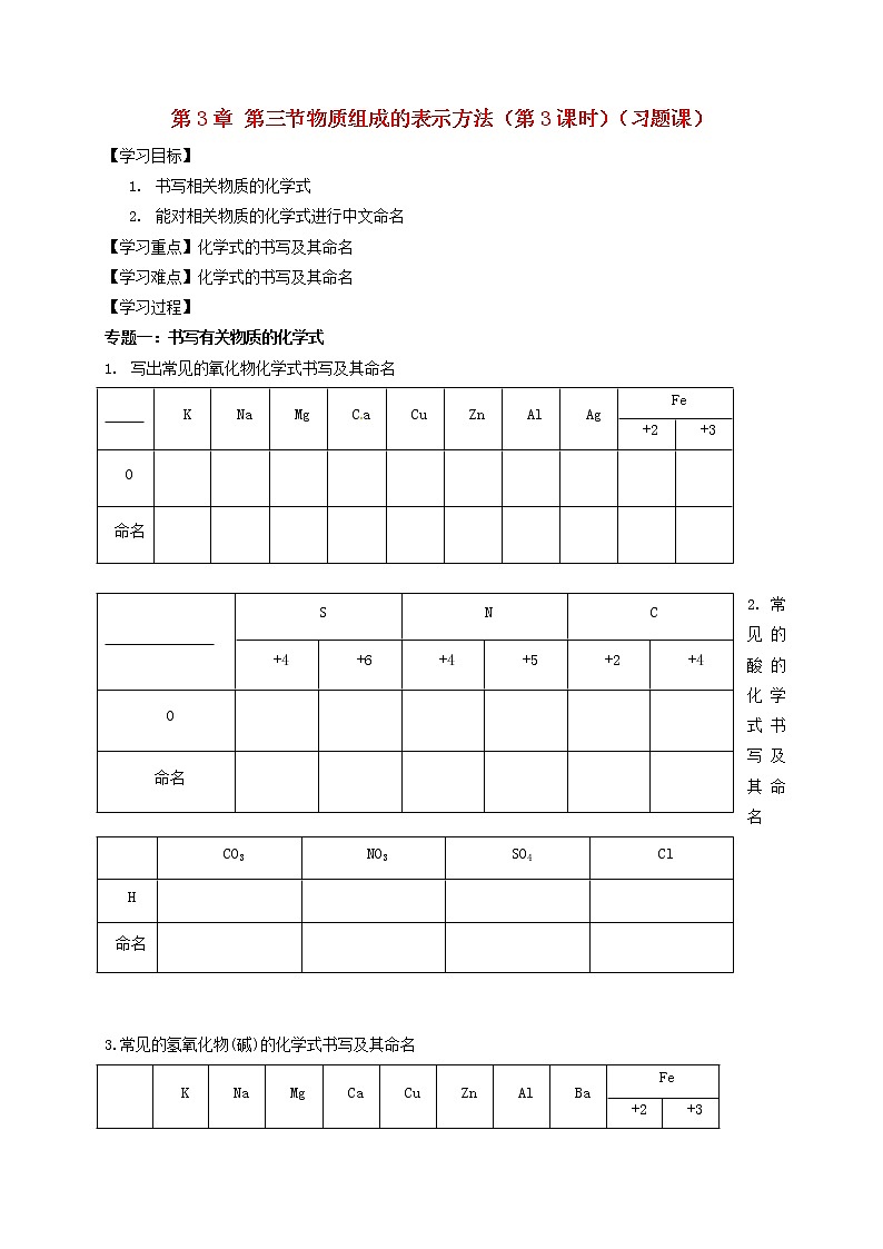 2020年沪教版九年级化学全册 3.3.3 物质组成的表示方法 学案01