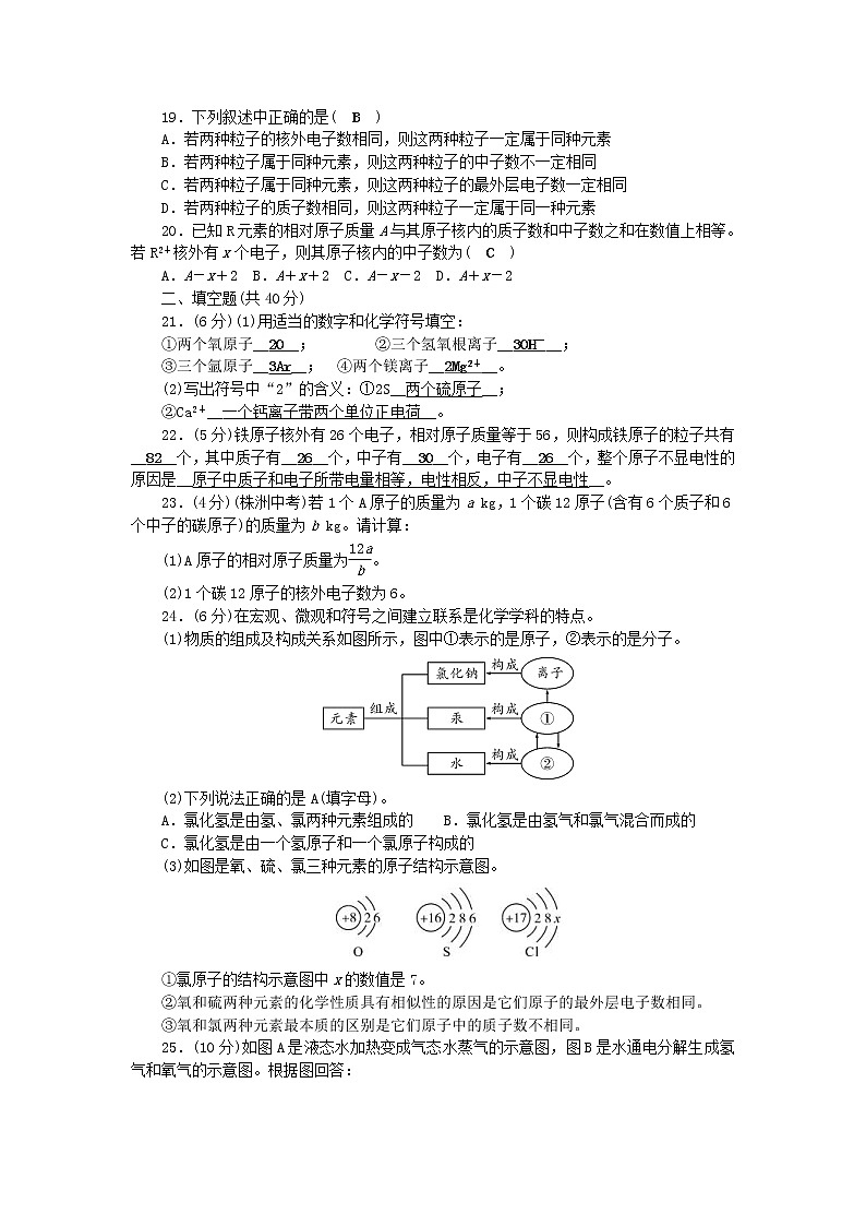 2020年人教版九年级化学上册第3单元 物质构成的奥秘 综合测试题二(含答案)03