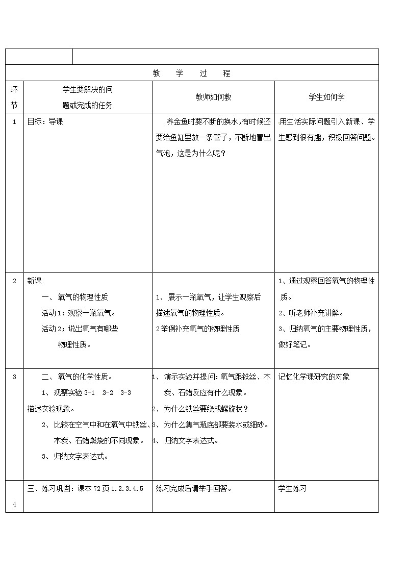 2020年粤教版九年级化学上册第3章 3.1氧气的性质和用途 教案02