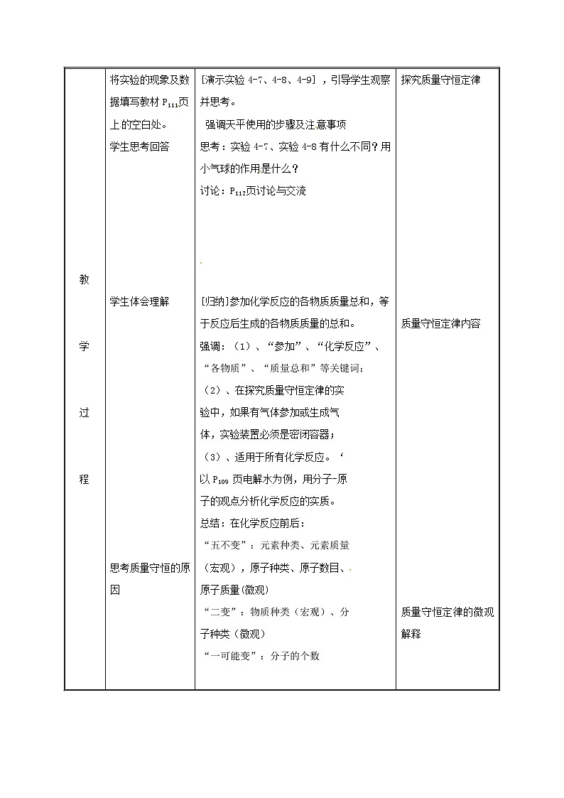 2020年粤教版九年级化学上册第4章 4.3质量守恒定律 教案03