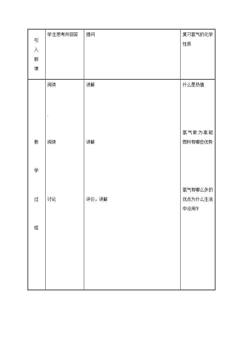 2020年粤教版九年级化学上册第5章 5.1洁净的燃料_氢气第2课时 教案02