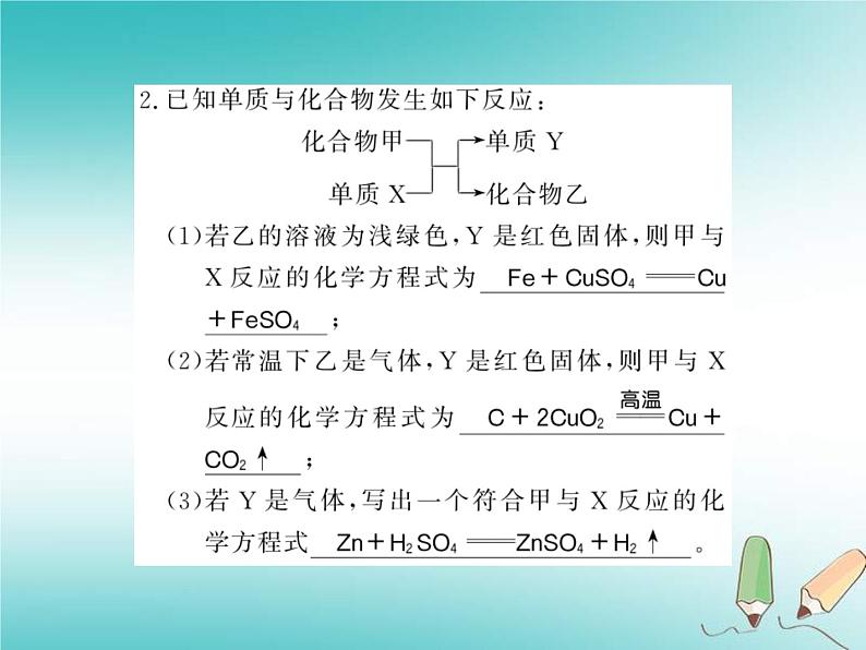 2020年沪教版九年级化学全册专题4金属与酸金属化合物的置换反应 习题课件03