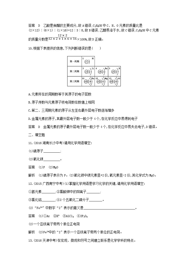 2020年人教版九年级化学上册专项综合全练二化学用语检测(含答案)03