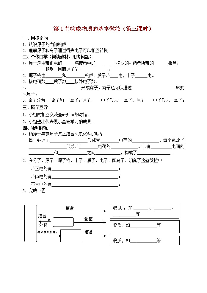 2020年沪教版九年级化学上册第3章第1节 构成物质的基本微粒 导学案301