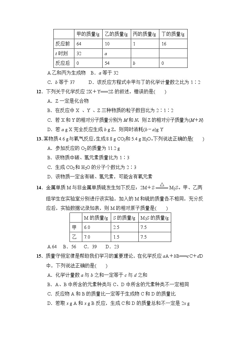2020年人教版九年级化学上册第5单元 化学方程式 单元测试三(含答案)03