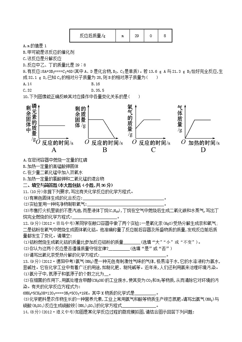2020年人教版九年级化学上册第5单元 化学方程式 单元测试一(含答案)02