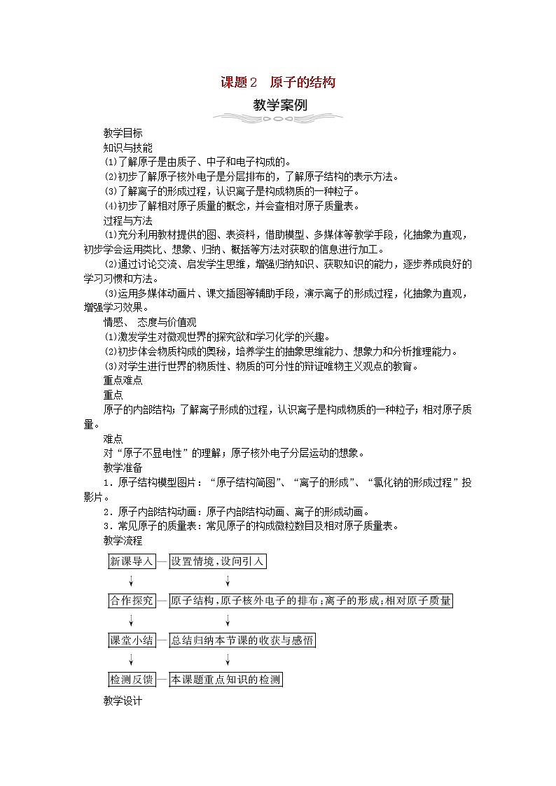 2020年人教版九年级化学上册第3单元 物质构成的奥秘3.2原子的结构 教案01