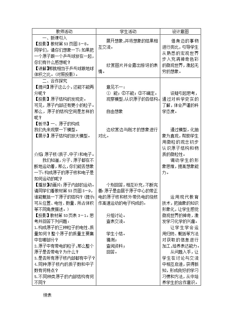 2020年人教版九年级化学上册第3单元 物质构成的奥秘3.2原子的结构 教案02