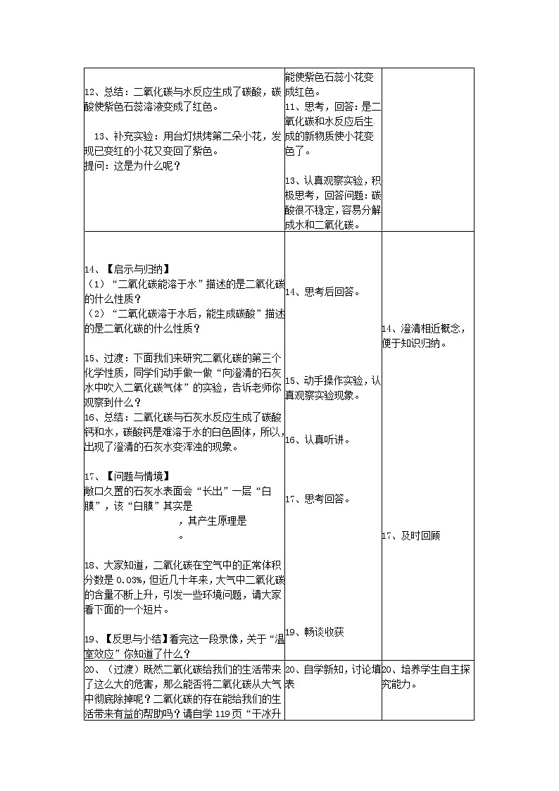 2020年人教版九年级化学上册第6单元 碳和碳的化合物课题3二氧化碳和一氧化碳 教案03