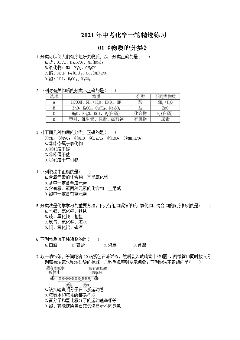 2021年中考化学一轮精选练习01《物质的分类》(含答案)01