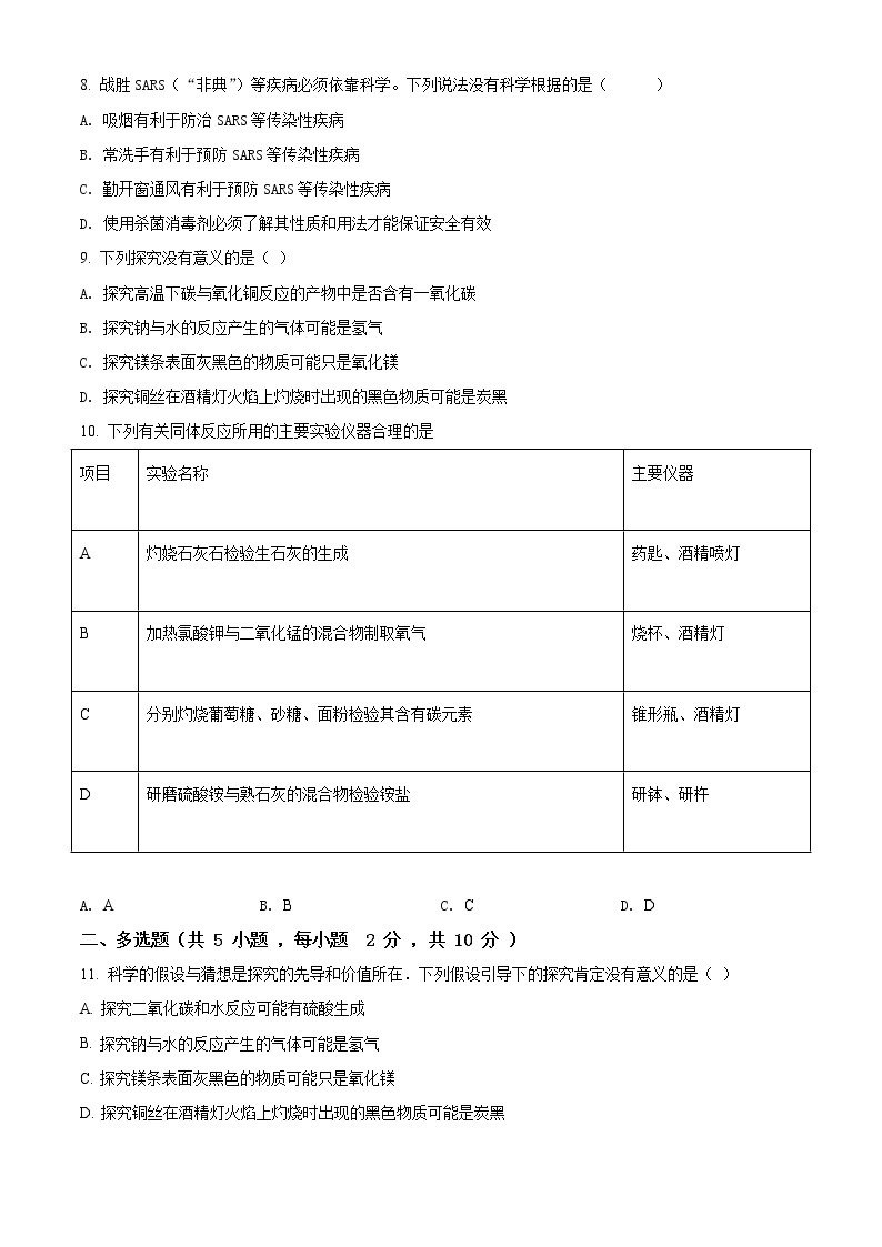 鲁教版九年级上学期化学上册第1章步入化学单元检测题（精品解析）02