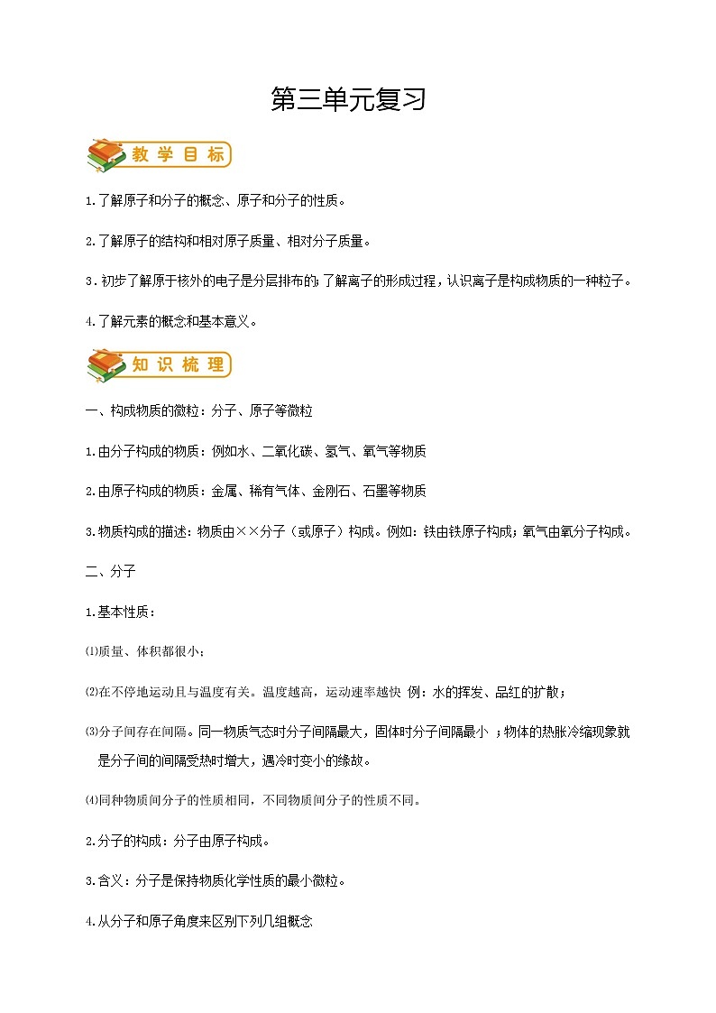 人教版初三化学（上）第24讲：第三单元复习（学生版） - 副本 学案01