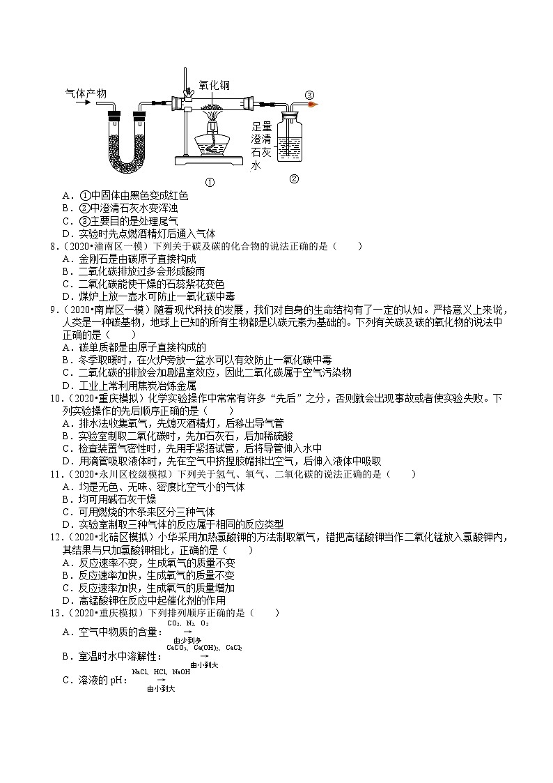 重庆中考化学复习各地区2018-2020年模拟试题分类（5）——空气与氧气02