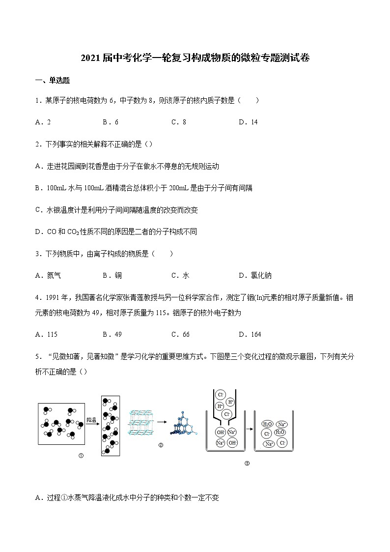 2021届中考化学一轮复习构成物质的微粒专题测试卷(1)第1页