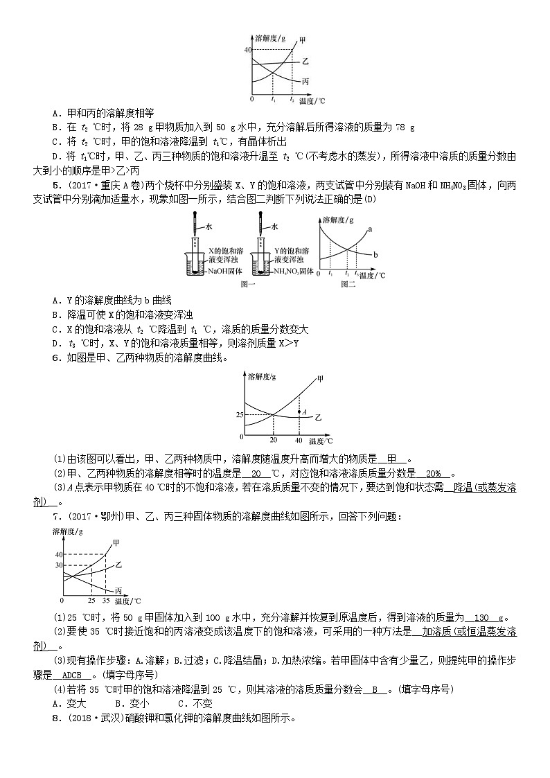 2021年人教版九年级化学下册第9单元 滚动小专题二溶解度和溶质的质量分数 同步测试(含答案)02