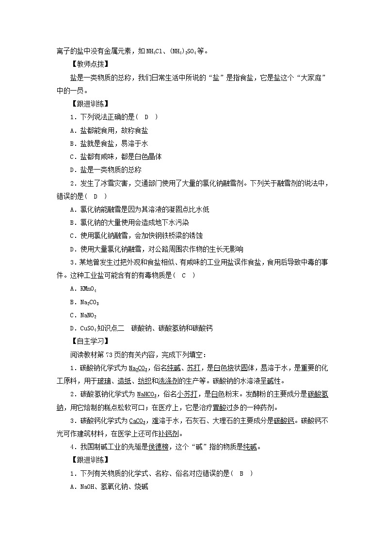 2021年人教版九年级化学下册第11单元课题1生活中常见的盐第1课时 几种常见的盐 教案02