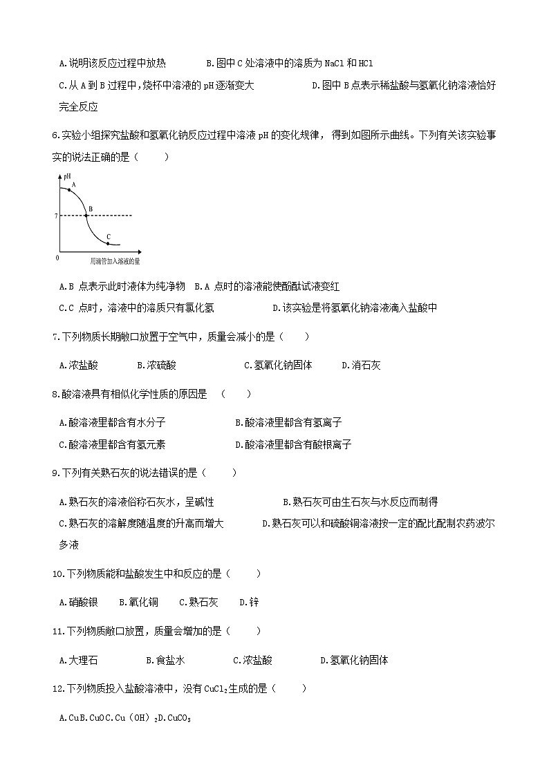 2021年鲁教版九年级化学下册第7单元 常见的酸和碱 综合测试(含答案)02