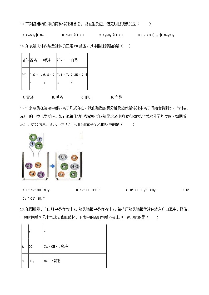 2021年鲁教版九年级化学下册第7单元 常见的酸和碱 综合测试(含答案)03