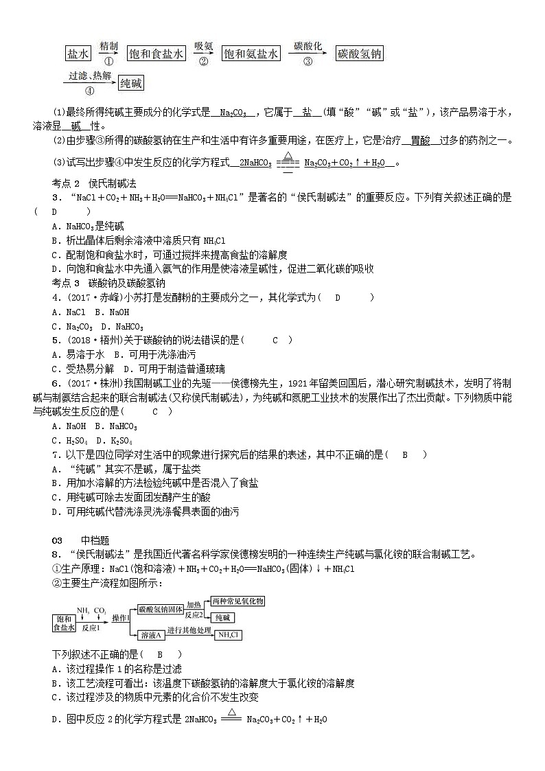 2021年鲁教版九年级化学下册第8单元 海水中的化学第3节 海水“制碱” 同步测试(含答案)02