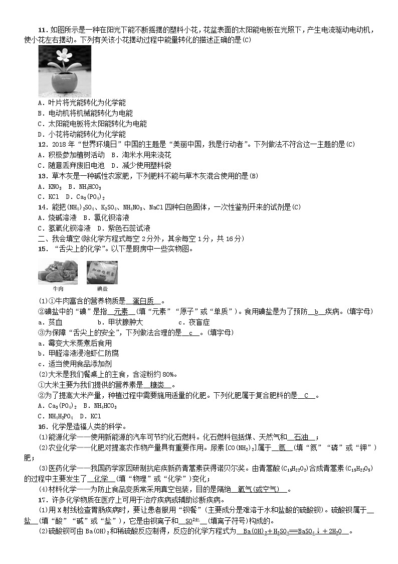 2021年鲁教版九年级化学下册单元测试4 化学与健康 化学与社会发展 同步测试(含答案)02
