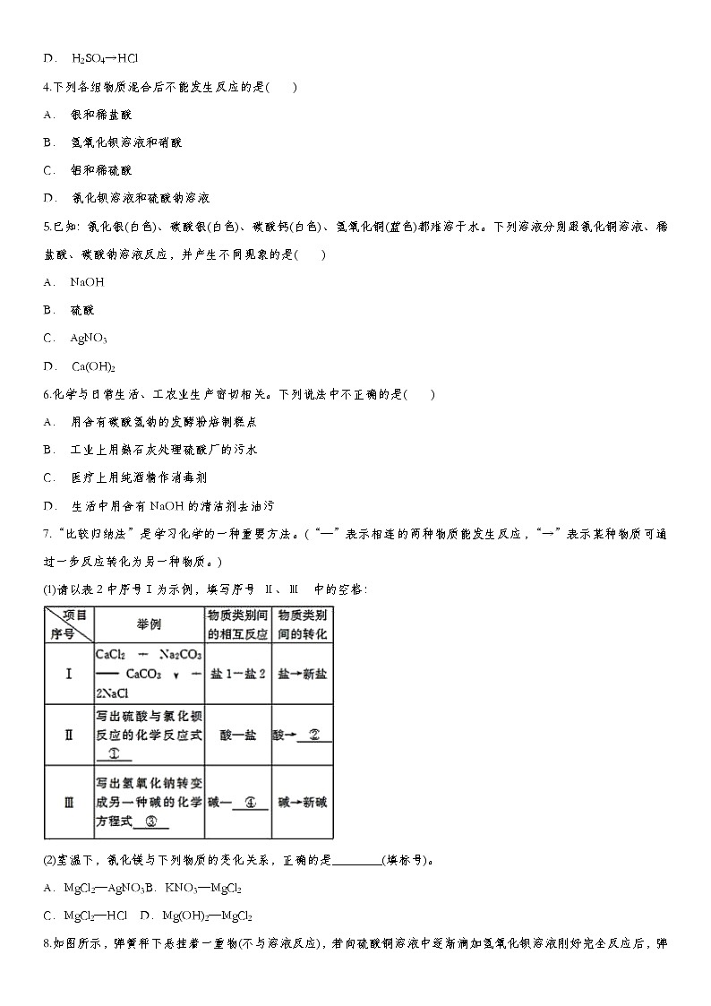 2020届九年级中考化学一轮复习考点基础练习卷：盐和化肥02