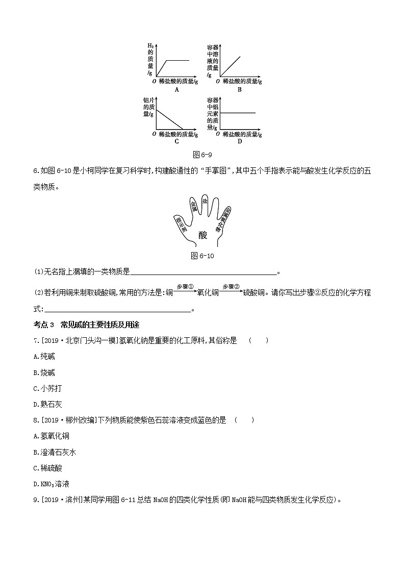 2020届中考化学一轮复习考点基础练习卷：常见的酸和碱第2页