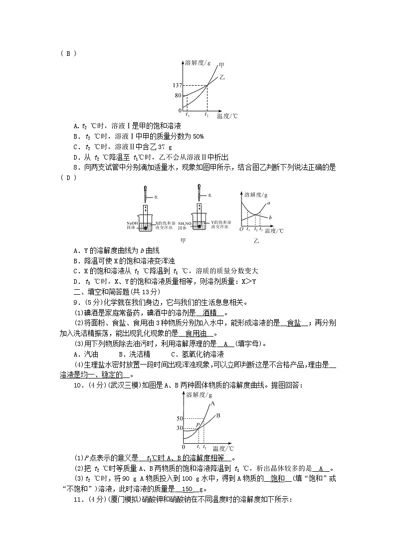 九年级化学下册周周清检测内容：第九单元溶液新版新人教版02