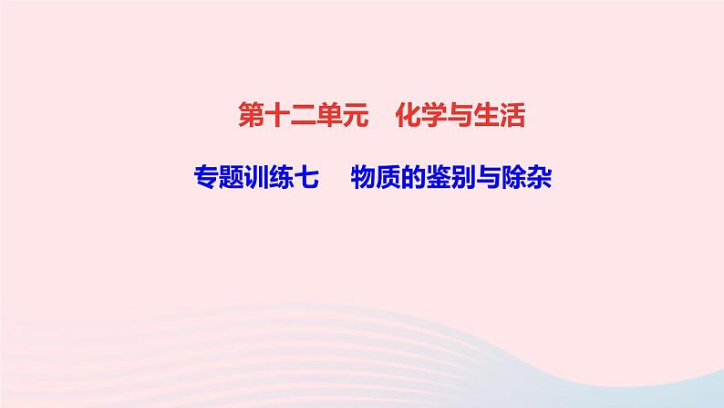 九年级化学下册第十二单元化学与生活专题训练七物质的鉴别与除杂作业课件新版新人教版01