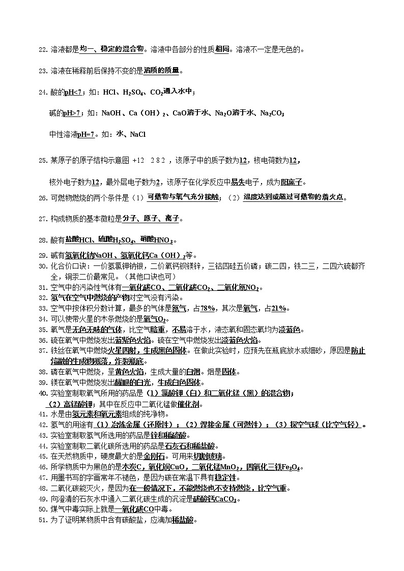 化学中考总复习知识点总结最全的资料02