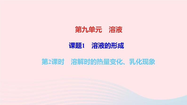 九年级化学下册第九单元溶液课题1溶液的形成第2课时溶解时的热量变化乳化现象作业课件新版新人教版01