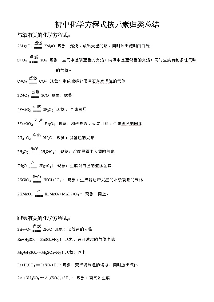 初中化学方程式含实验现象合集 学案01