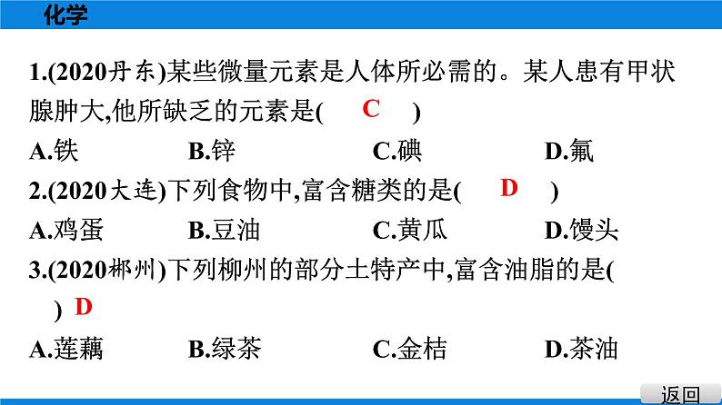 备战2021学年广东中考化学课时作业 考点十八　化学与生活 练习课件02