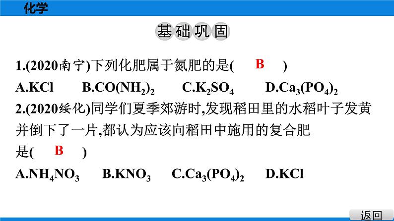 备战2021学年广东中考化学课时作业 考点十一　盐　化肥 练习课件02