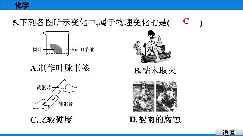 备战2021学年广东中考化学课时作业 考点十五　物质的变化与性质　化学反应类型 练习课件04