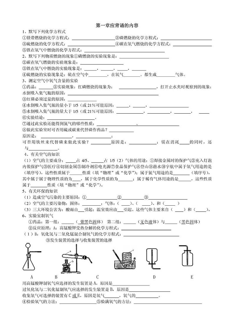 人教版初中化学 九年级上下册 知识填空练习第1页