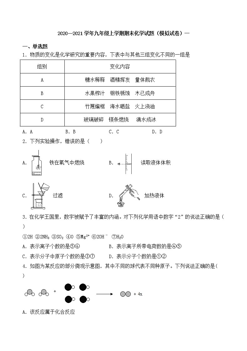 人教版  九年级化学  2020-2021学年九年级上学期期末化学试题（1）01