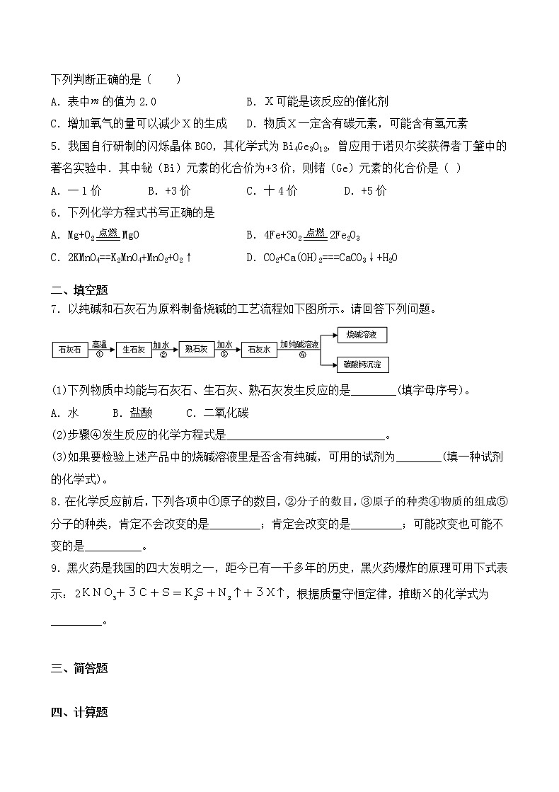 初中化学 人教版(上册)  第五章  化学方程式  单元测试卷02