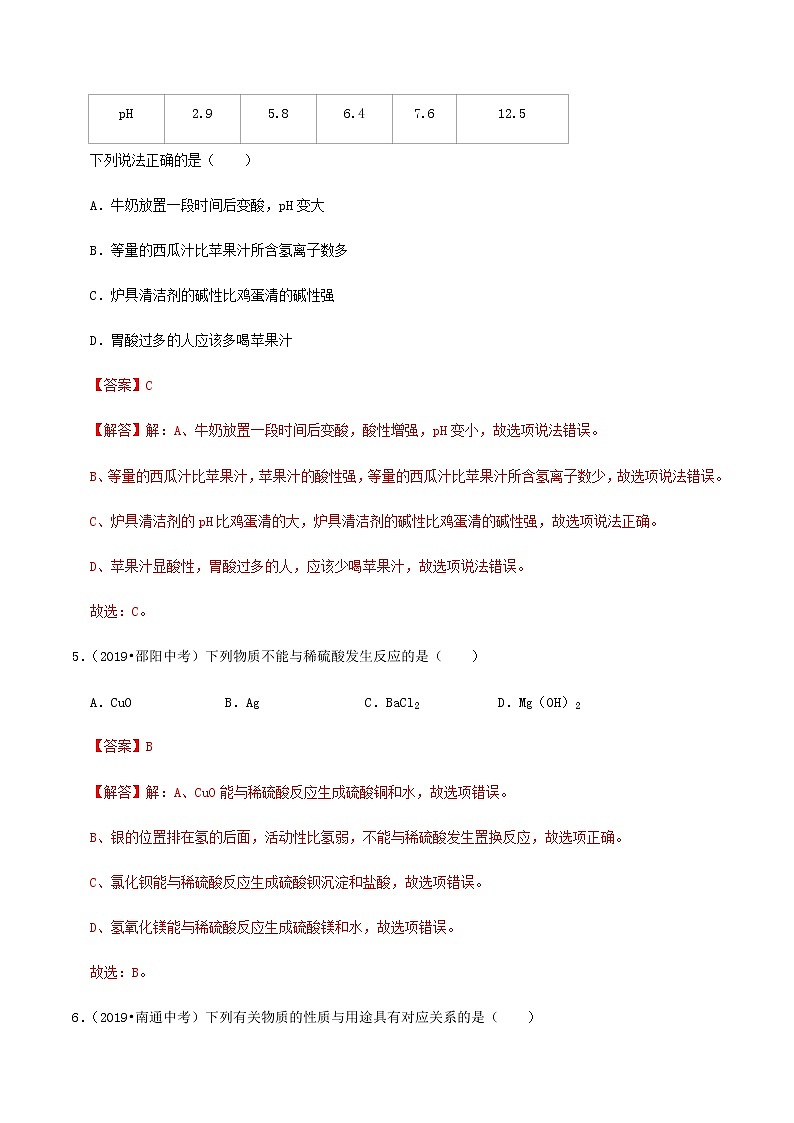鲁教版九年级化学下册 常见的酸和碱 单元测试卷（原卷及解析卷）03