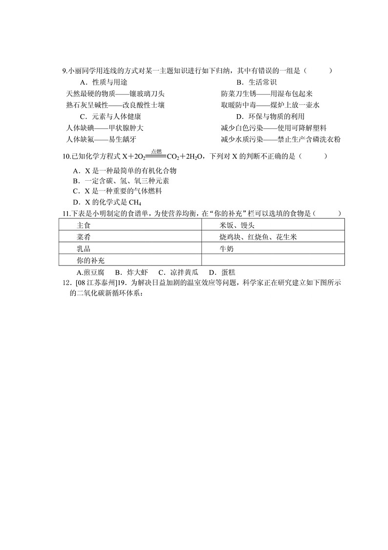 九年级化学人教版(下册)第十二单元  化学与生活章末检测题02