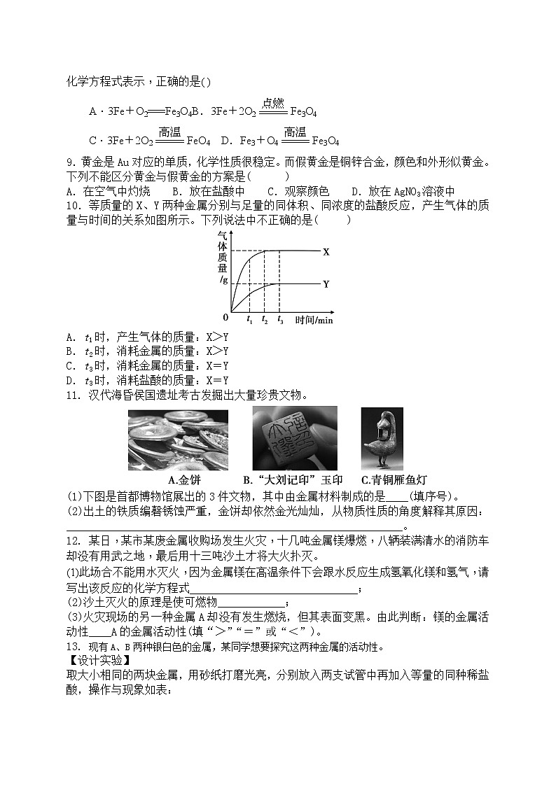 人教版初中化学九年级下册第八单元 金属和金属材料课题2 金属的化学性质习题02