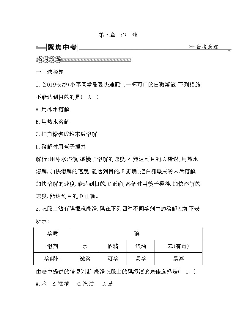 2021春中考总复习科粤版化学知识点总结 第七章　溶　液  课件+测试01