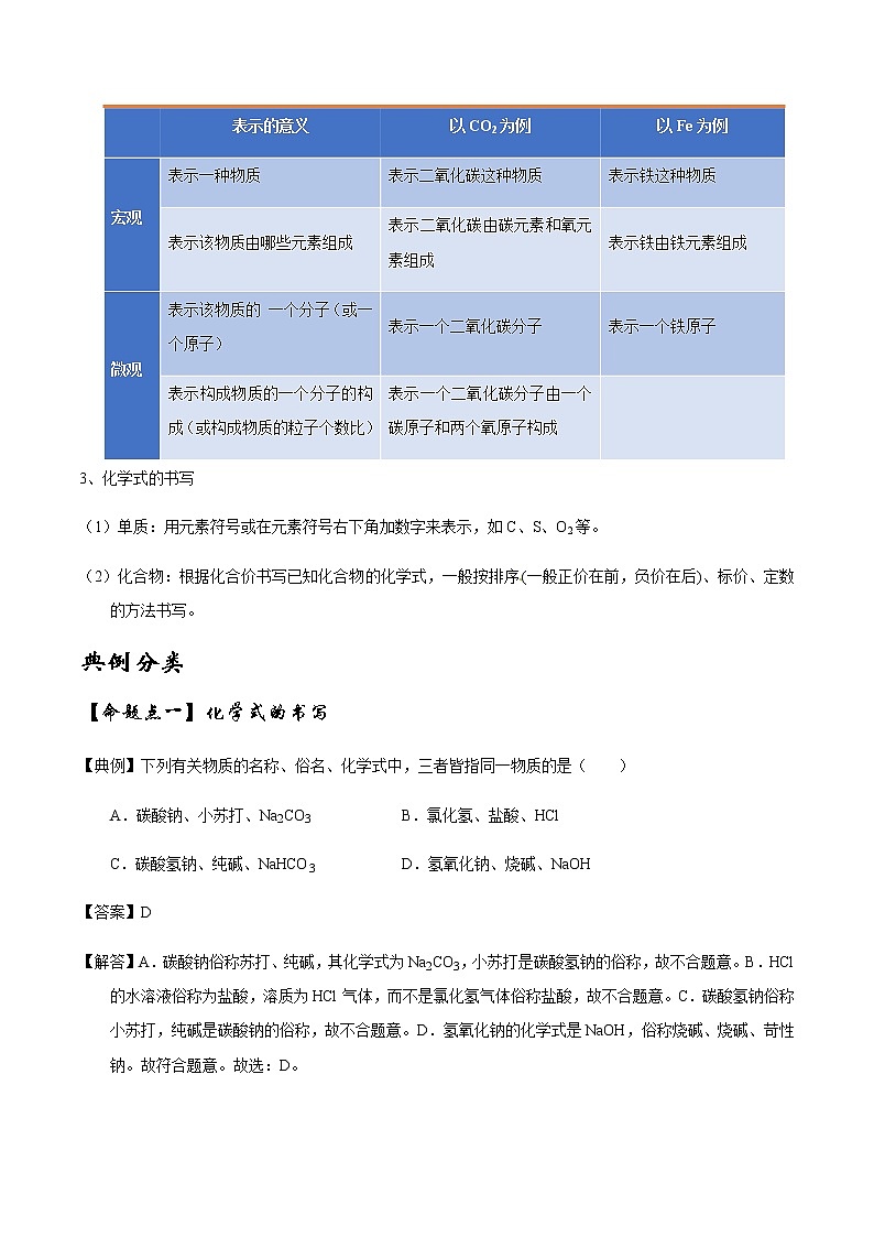 人教版化学中考一轮复习系列   化学式和化合价学案02