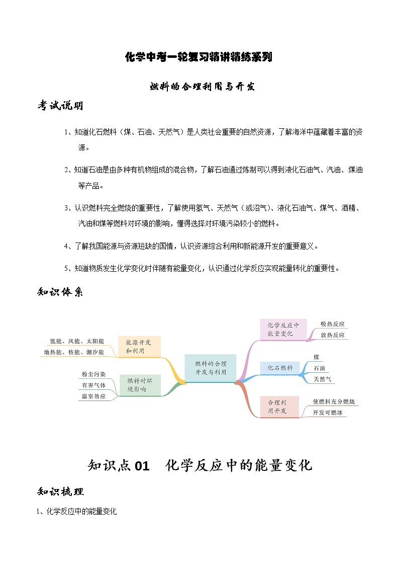 人教版化学中考一轮复习系列    燃料的合理利用与开发学案01