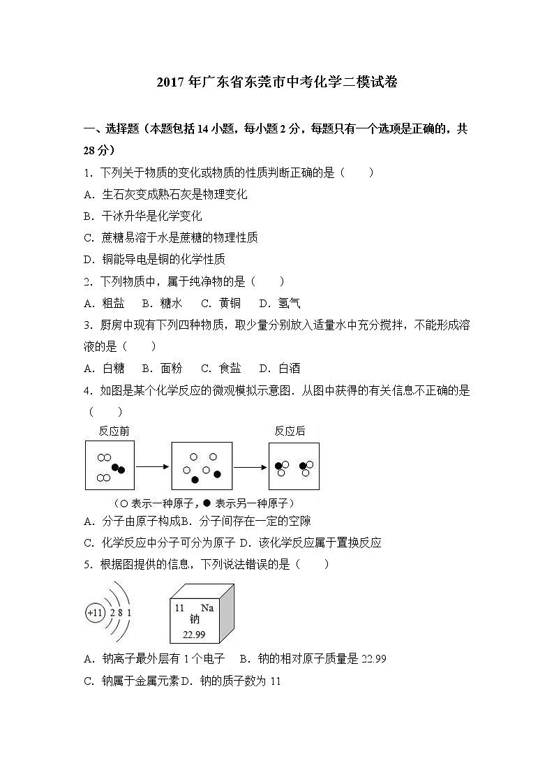 2017年广东省东莞市中考化学二模试卷（解析版）01