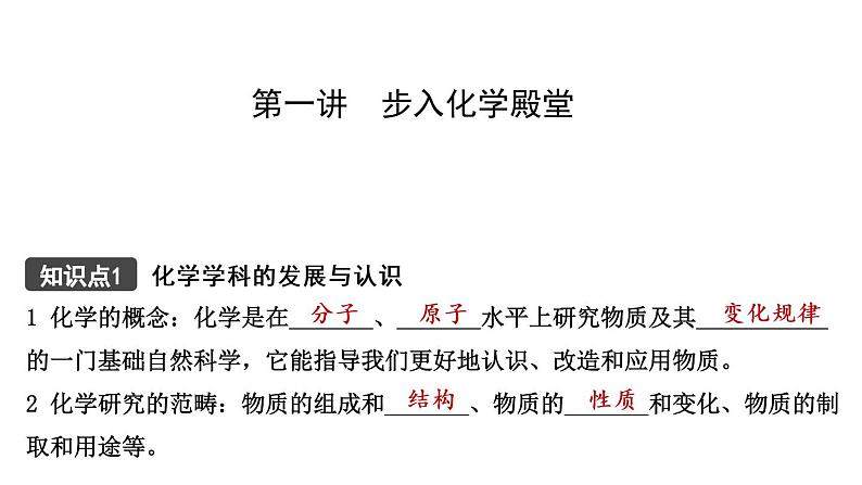 2021年春鲁教版化学中考第一轮复习课件 第1单元 步入化学殿堂01