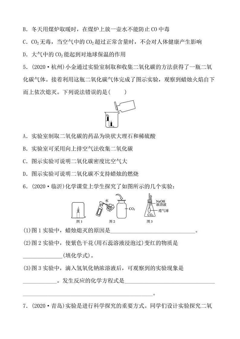 2021年春人教版九年级化学中考第一轮知识点过关训练  碳和碳的氧化物02