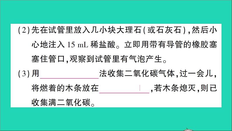 九年级化学上册第六单元碳和碳的氧化物实验活动2二氧化碳的实验室制取与性质作业课件新版新人教版2020120213205