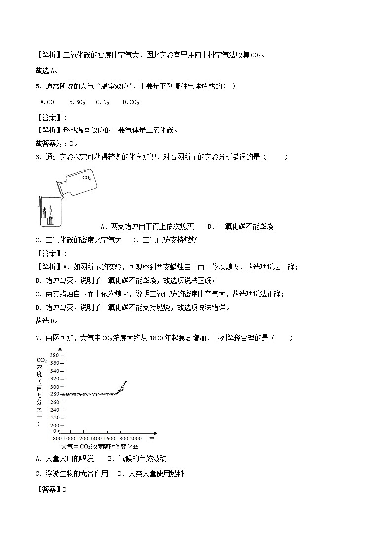 【精品试卷】新人教版 九年级化学上册二氧化碳和一氧化碳同步练习（含解析）第2页