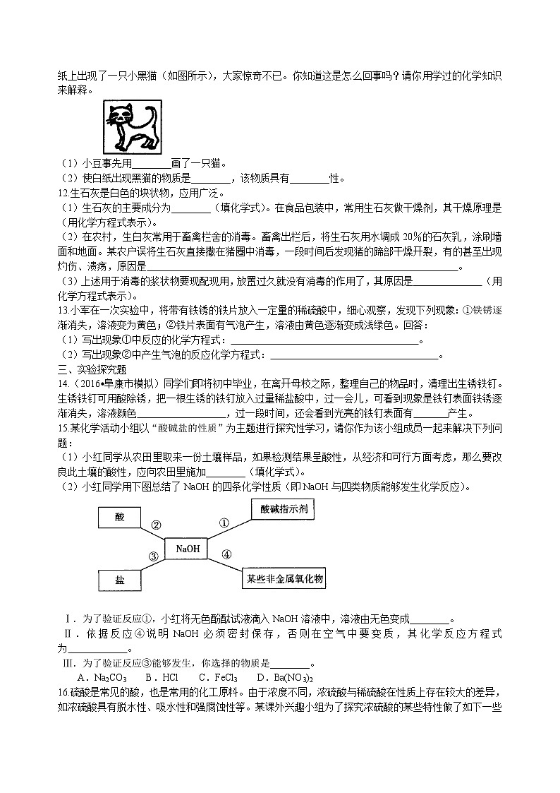 中考化学总复习：常见的酸和碱及其通性（基础）练习 (含解析)02
