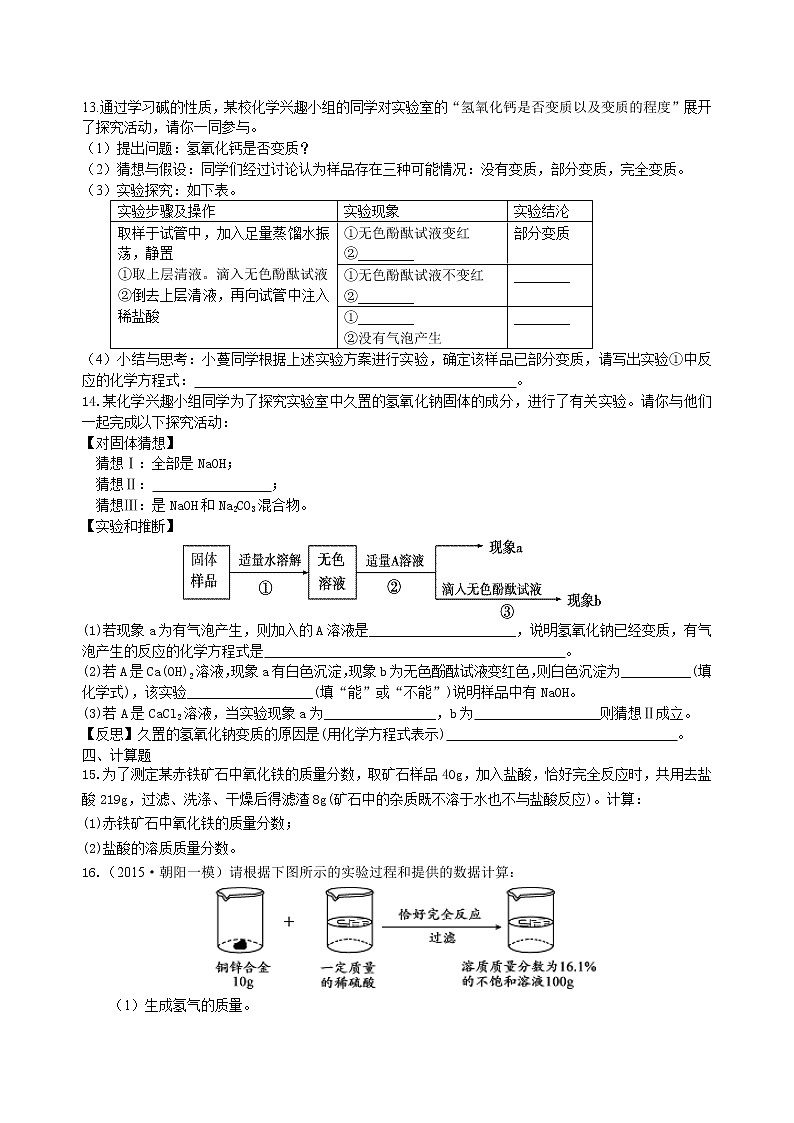中考化学总复习：常见的酸和碱及其通性（提高）练习 (含解析)03